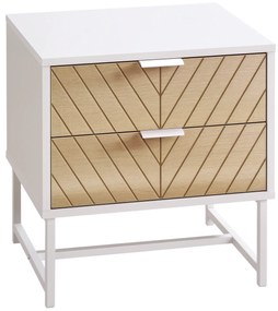 HOMCOM Noptieră cu 2 sertare și picioare din oțel masă auxiliară pentru living dormitor 45x39x48cm alb și stejar | Aosom Romania