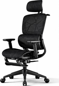 Scaun ergonomic, functie translatie sezut, cotiere reglabile 3D, tetiera 3D, suport lombar 3D Adaptive, pivotant, suport picioare, Negru