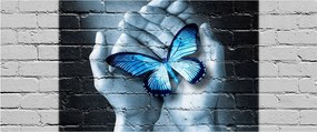 Tablou cu flutere albastru pe perete (120x50 cm)