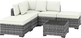 Outsunny Set Mobilier de Grădină din Ratan, 6 Piese, Fotoliu Colțar, Canapele fără Brațe, Suporturi pentru Picioare și Măsuță, Gri Amestecat | Aosom Romania