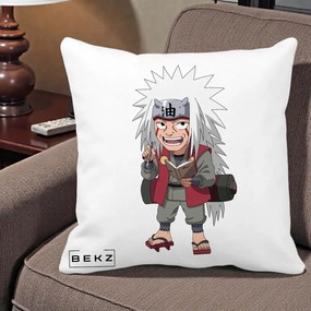 Perna Personalizata Naruto Jiraiya Sensei Chibi, 40x40 cm, Alba Mata, Husa Detasabila, Perna Inclusa, BEKZ®