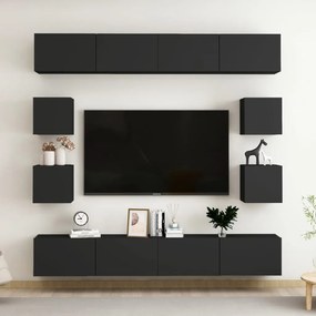 Set dulapuri TV, 8 piese, negru, PAL 1, Negru, 100 x 30 x 30 cm