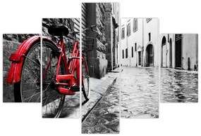 Tablou - Bicicleta roșie pe o stradă pavată (150x105 cm)