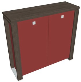 Dulap mediu Verno+ S 140 x 46 x 130 cm, uși de sticlă, stejar antracit / roșu