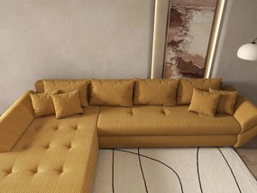 Colțar extensibil dumonde cu ladă de depozitare si sezut confortabil din spuma high-density, Loana XL Zoom Mustar 335x185 cm