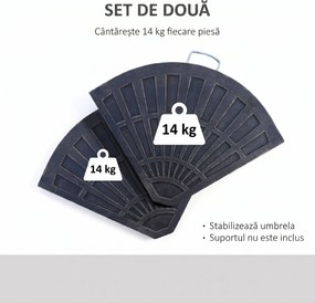 Outsunny Set 2 Greutăţi pentru Umbrelă de 28 kg cu Design în Evantai şi Mâner, 66x47x4.2 cm, Bronz | Aosom Romania