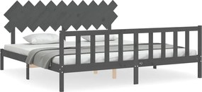 vidaXL Cadru pat cu tăblie 200x200 cm, gri, lemn masiv