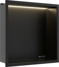 Raft incastrat patrat Balneo Wall-Box One LED cu rama 30x30x10 cm negru mat