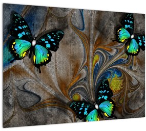 Tablou pe sticlă - Fluturi strălucitori în imagine (70x50 cm)