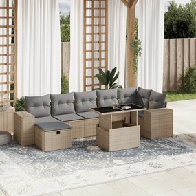 vidaXL Set canapele de grădină, 8 piese, cu perne, bej, poliratan