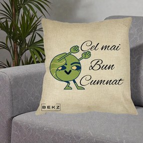 Cadou pentru Cumnat - Perna Personalizata Cel mai Bun Cumnat cu Personaj Funny Verde, 40x40 cm, Crem, Husa Detasabila, Perna Inclusa, BEKZ®