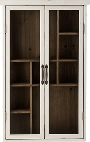 Dulap de perete din lemn masiv alb, cu 2 uși cu vitrină din sticlă și rafturi interioare, „Hazem", 50 x 14 x 80 cm
