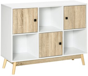 HOMCOM Bufet living, mobilier de depozitare 9 cuburi cu 3 uși și 3 compartimente deschise, picioare din lemn de pin, stil modern, bufet pentru sala de mese, bucătărie și living, 96 x 30 x 75 cm, alb, natural | Aosom Romania