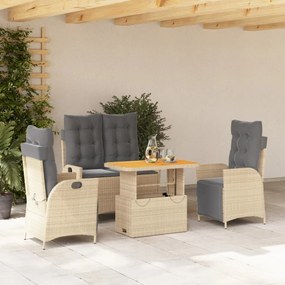 vidaXL Set canapele de grădină, 4 piese, cu perne, bej, poliratan