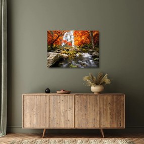 Tablou pe sticlă - Cascade în pădurea portocalie (70x50 cm)