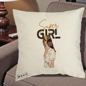 Perna Decorativa Super Girl Aesthetic, 40x40 cm, Ecru, Husa Detasabila, Perna Inclusa, BEKZ®