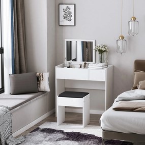HOMCOM Tocador de Machiaj cu Taburet Masă de Machiaj cu Oglindă Capac Rabatabil și Cutii 80x40x79 cm și 40x30x40 cm | Aosom Romania