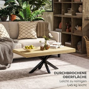 HOMCOM Măsuță de Cafea Industrială, Masă Dreptunghiulară cu Cadru din Oțel Încrucișat pentru Camera de Zi, 110x60x45 cm, Natural