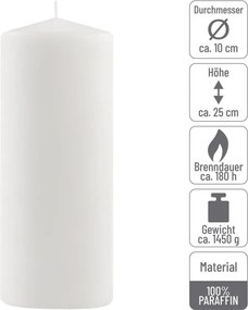 Set de lumânări tip pilon, 25 cm, Ø 10 cm, alb, 2 buc