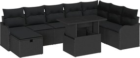 vidaXL Set de canapele pentru grădină cu pernă 9 pcs Negru Rattan poli