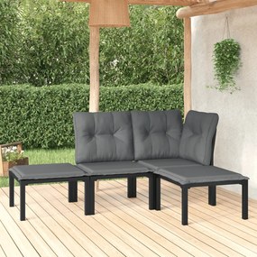 3187741 vidaXL Set mobilier de grădină, 4 piese, negru și gri, poliratan