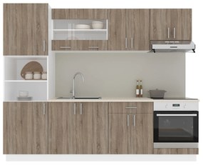 Set Bucatarie Karo V20, Stejar Sonoma Inchis/Alb, Blat Thermo 28 mm, L 260 cm