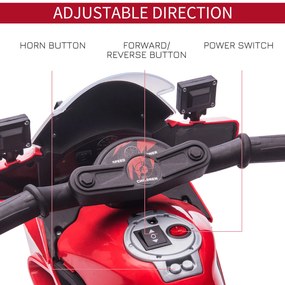 HOMCOM Motocicleta electrica pentru copii, cu sirena de politie si faruri, Viteza 3km/h si Baterie 6V Reincarcabila, 69x39x43cm, Rosu