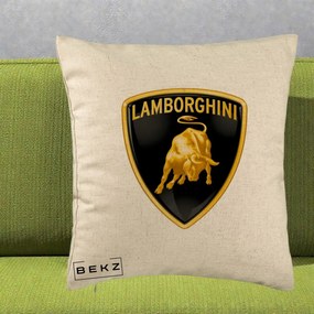 Perna Personalizata cu emblema Lamborghini, 40x40 cm, Bej, Husa Detasabila, Perna Inclusa, BEKZ®