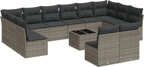 vidaXL Set mobilier de grădină cu perne, 13 piese, gri, poliratan