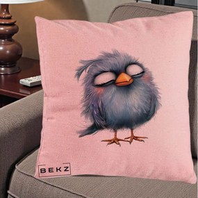 Perna Decorativa Pui Pufos Albastru Adormit, 40x40 cm, Roz, Husa Detasabila, Perna Inclusa, BEKZ®