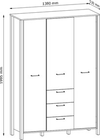 Dulap Ertigo cu trei uși 138 cm - stejar wotan/verde