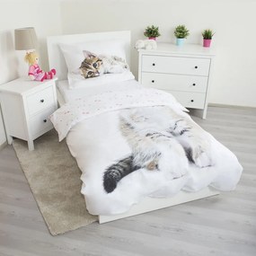Lenjerie de pat pentru copii albă din bumbac pentru pat de o persoană 140x200 cm Kitten – Jerry Fabrics