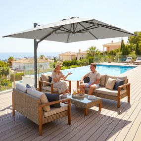 Outsunny Umbrelă Suspendată 3.6x3 m Rotativă și Inclinabilă Gri Deschis | Aosom Romania