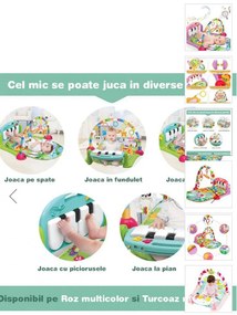 Saltea de Joacă pentru Bebe cu Pian Detasabil și Accesorii Stimulante SPC-01- roz