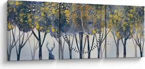 Tablou cerbul în pădure (cu ceas) (90x30 cm)