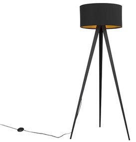 Lampă de podea neagră cu abajur negru și interior auriu - Ilse