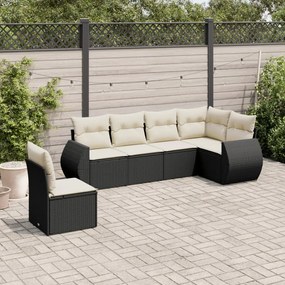 vidaXL Set mobilier de grădină cu perne, 6 piese, negru, poliratan