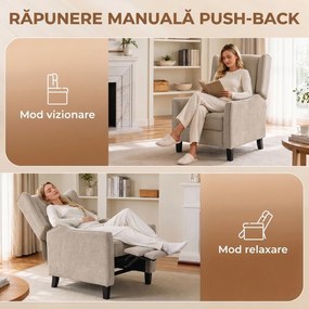 HOMCOM Fotoliu Recliner Manual 155° cu Suport pentru Picioare, Șezut Gros, Material Tip In, Maro Deschis | Aosom Romania