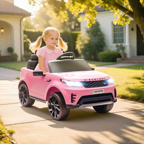 HOMCOM Mașină Electrică pentru Copii 3-6 Ani cu Licență Land Rover Discovery 12V, 2.5-4.5 km/h Auto Electrică pentru Copii cu 2 Motoare, Suspensii, Telecomandă, USB, Muzică, Faruri și Claxon, Roz | Aosom Romania