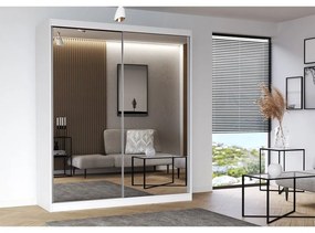 Dulap MULTI 20, usi glisante, oglinda, 6 rafturi, bara de haine, alb, 183x61x218 cm