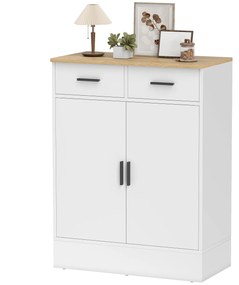 HOMCOM Bufet, mobilier de depozitare cu 2 uși, 2 sertare și raft reglabil, 68,6 x 35 x 90,3 cm, lemn natural și alb | Aosom Romania