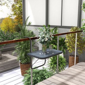 Outsunny Măsuță Pliabilă și Reglabilă pentru Balcon, Masă Suspendată pentru Balustradă, din Aluminiu și Plastic cu Efect de Lemn, Suport pentru Plante sau Gustări, Negru | Aosom Romania