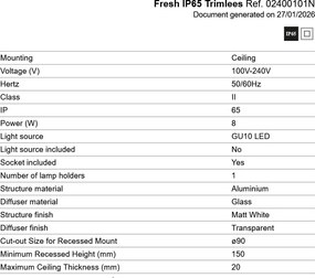 Spot incastrabil cu protectie IP65 FRESH TRIMLESS alb
