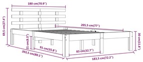 Cadru de pat Super King 6FT, 180x200 cm, gri, lemn masiv Gri, 180 x 200 cm