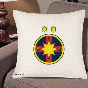 Perna Personalizata FCSB Fotbal Club Steaua Bucuresti, 40x40 cm, Crem Reliefat, Husa Detasabila, Perna Inclusa, BEKZ®