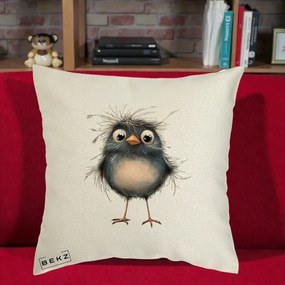 Perna Decorativa Pui Negru Zbarlit cu Pene Fine, 40x40 cm, Ecru, Husa Detasabila, Perna Inclusa, BEKZ®