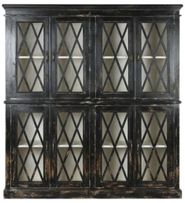 Vitrina, neagra, din lemn masiv, cu aspect vintage, Manor