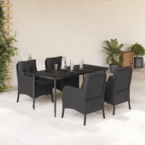 vidaXL Set mobilier de grădină cu perne, 5 piese, negru, poliratan