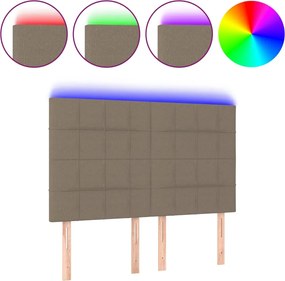 vidaXL Tăblie de pat cu LED, gri taupe, 144x5x118/128 cm, textil