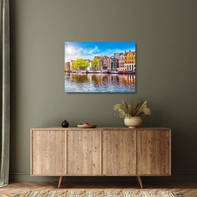 Tablou pe sticlă - Case dansatoare, Amsterdam (70x50 cm)